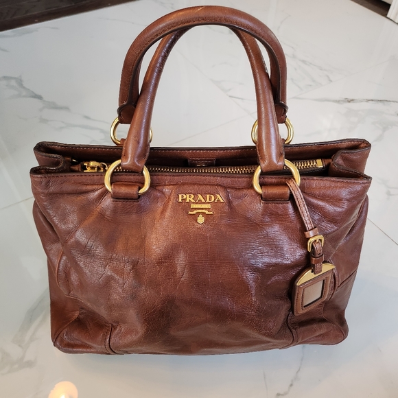 Prada Handbags - Gorgeous Vintage Authentic Prada Brown Leather Bag